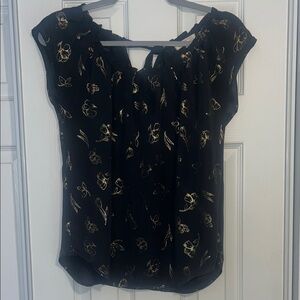 Lauren Conrad Black and Gold Floral Women's Top